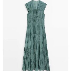 (New with tag) Massimo Dutti pleated dress with tie details XS